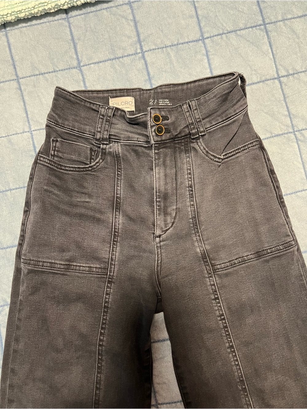 Pilcro High-Waisted Wide Leg Jeans in Washed Gray